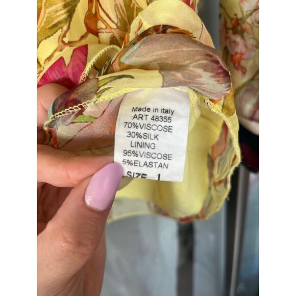 Yellow Floral Silk Top from Lola Italy, Size L - Picture 4 of 6